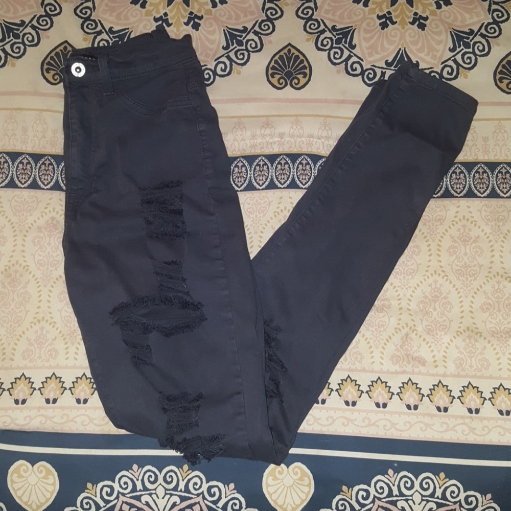 High-waisted Skinny Distressed Charcoal Jeans